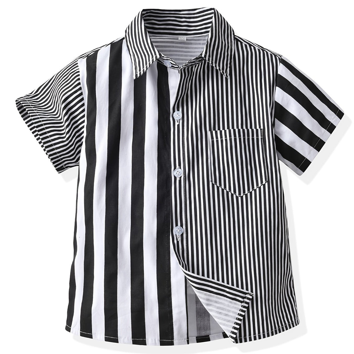 Toddler Boys Striped Graphic Button Pocket Casual Short Sleeve Spliced Shirt Top