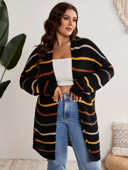  Striped Long Sleeve Open Front Cardigan
