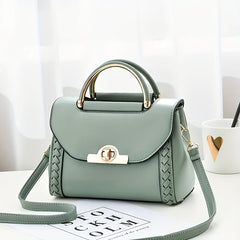 Top Handle Shoulder Bag Turn Lock PU Leather Handbag
