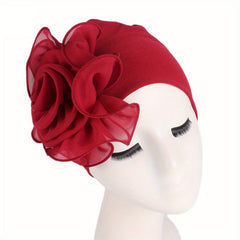 Lace Plate Flower Turban Cap Elastic Head Wrap Solid Bonnet Head Scarf Women