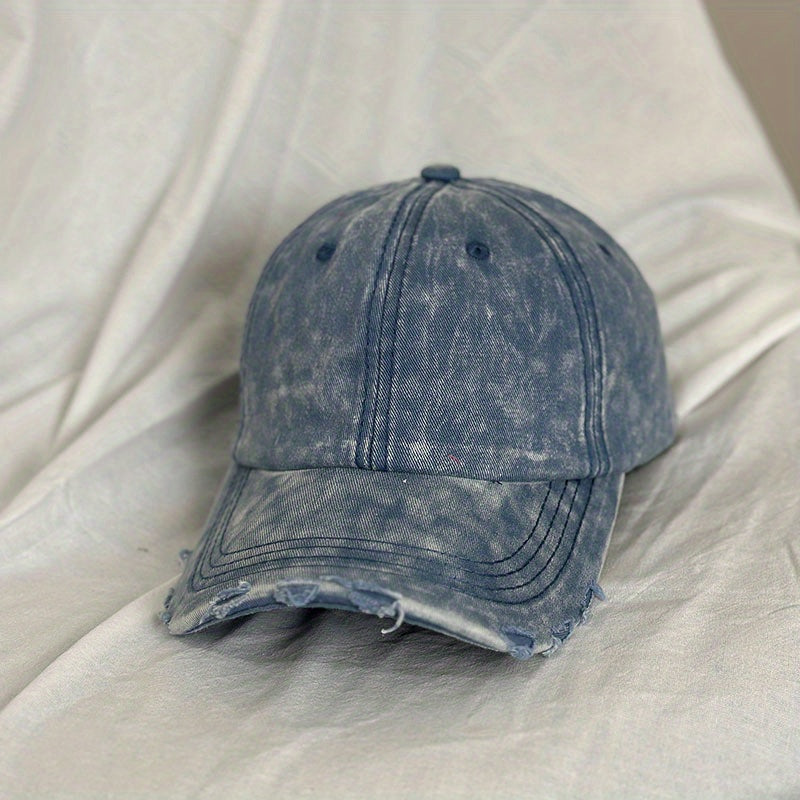 Unisex Breathable Ripped Baseball Cap w/ Letter Embroidery