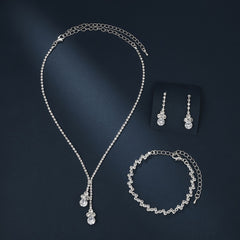 Rhinestones Jewelry Set Pendant Necklace Dangle Earrings Chain Bracelet