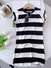 Girls' Striped Print Sleeveless Dress Slim Fit