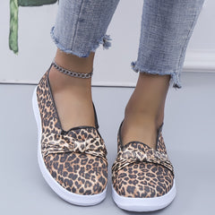 Leopard Print Slip On Loafers Round Toe Flat Walking Shoes