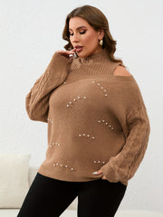  Women's Cold Shoulder Knit Top with Faux Pearl Decoration