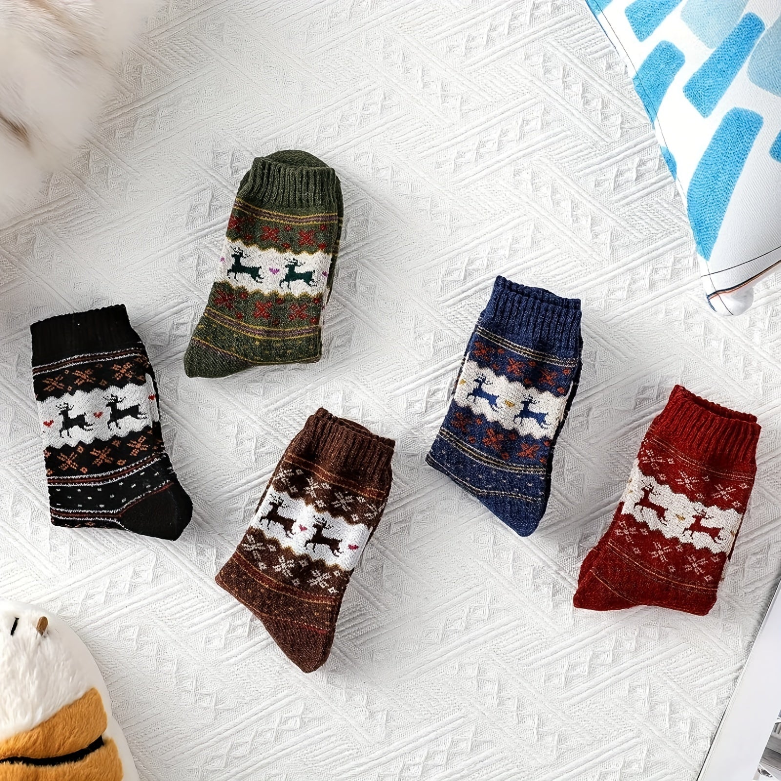 5 Pairs Wool Socks For Women Men Warm Crew Hiking Boot Socks