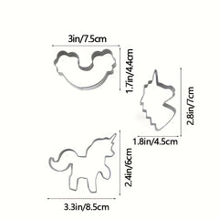 3pcs Unicorn Cookie Cutters Stainless Steel Candy Mold Baking Tools