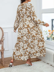 Floral Print V Neck Maxi Wrap Dress Plus Size