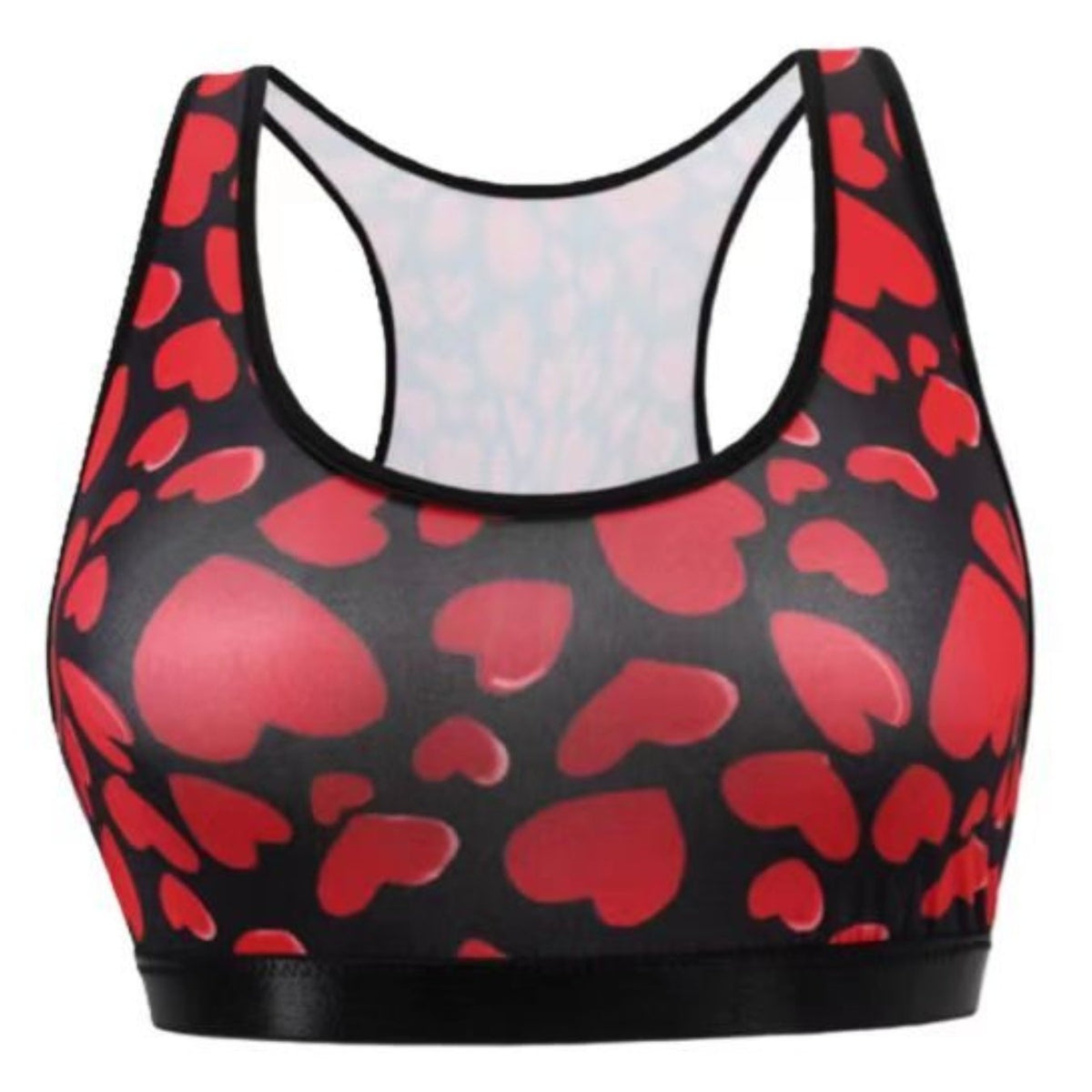  Heart Print Racer Back Sports Bra