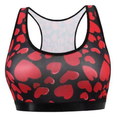  Heart Print Racer Back Sports Bra