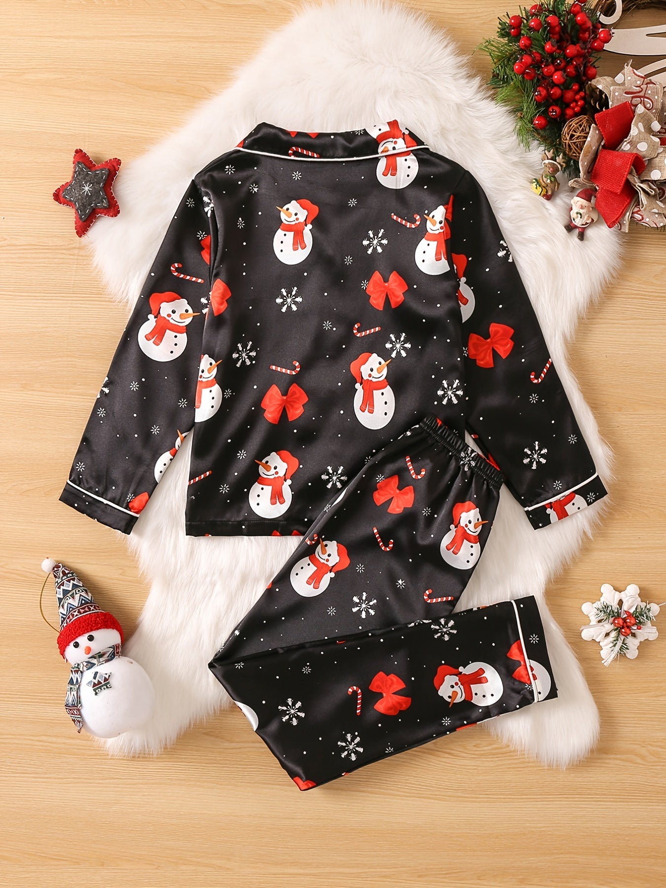 Girls Christmas Print Pajamas Set