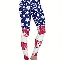 Flag Print Skinny Leggings Casual Every Stretchy Leggings Women's Clothing