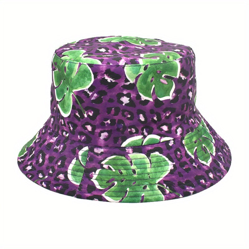 Leaf Leopard Print Bucket Hat Reversible Sunscreen
