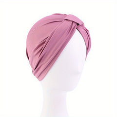 Pleated Bowknot Turban Cap Solid Elastic Head Wrap Bonnet Head Scarf