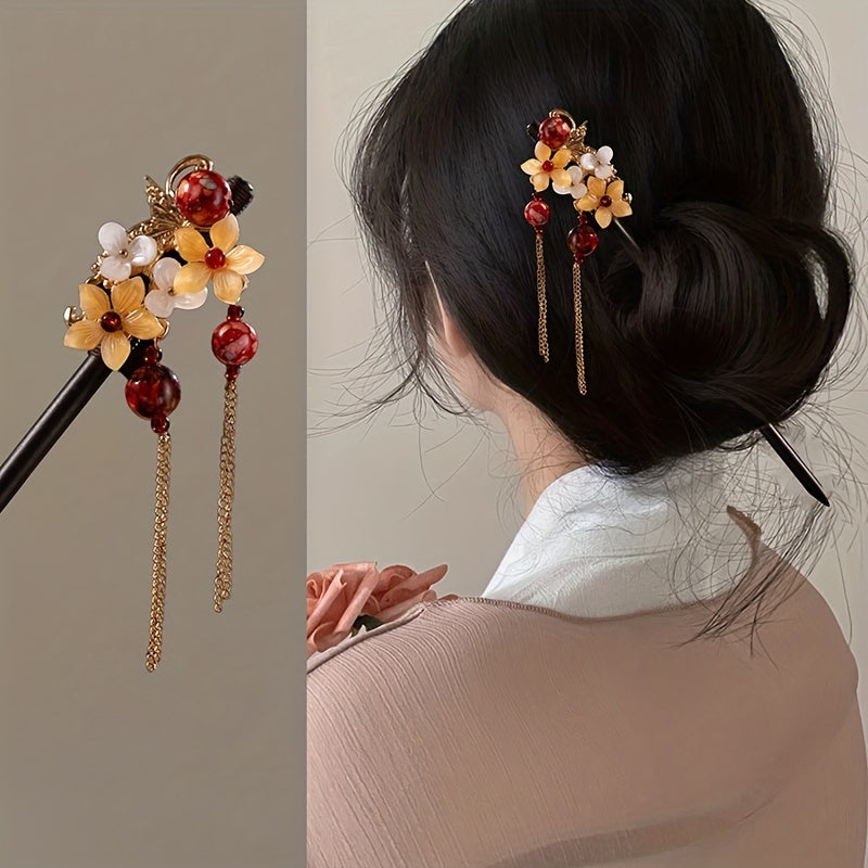 Ancient Flower Hairpin Chinese Style Hair Stick Pendant Ponytail Holder