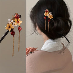 Ancient Flower Hairpin Chinese Style Hair Stick Pendant Ponytail Holder