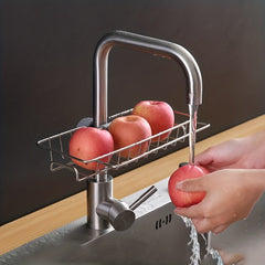 Kitchen Stainless Steel Faucet Rack with Hanging Basket