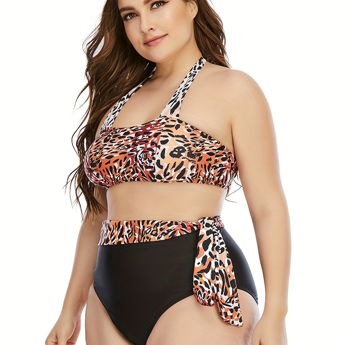  Leopard Print Belted Top & Panty Swimsuit Set