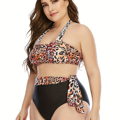  Leopard Print Belted Top & Panty Swimsuit Set