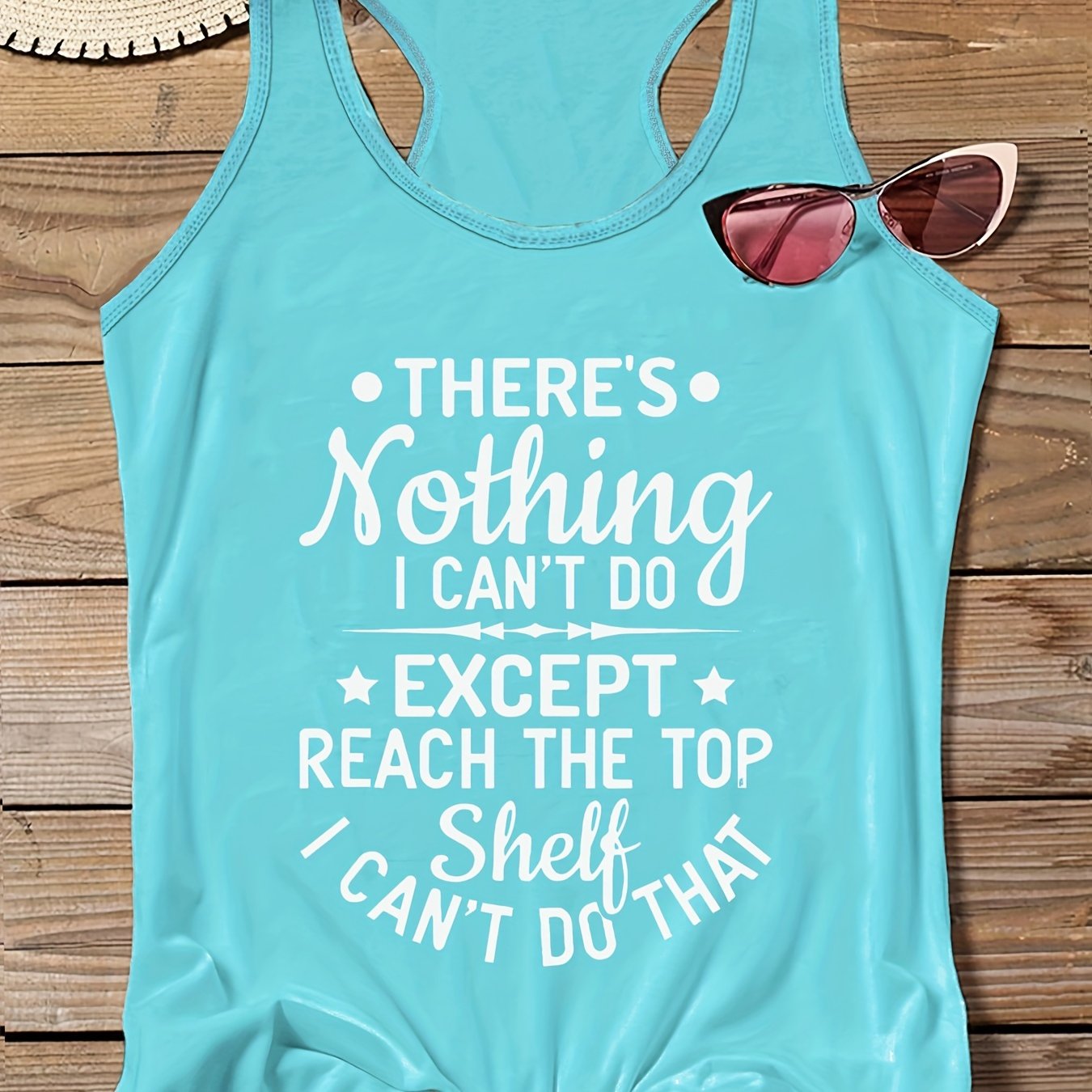  Casual Tank Top Women's Plus Slogan Print Round Neck Vest Top