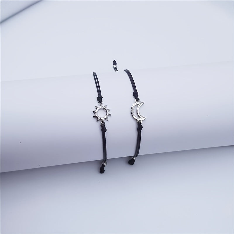 Alloy Couple Wax Wire Bracelets Sun Moon Bracelets