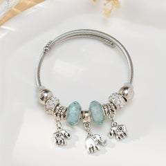 Rhinestone Clay Big Hole Bead & Elephant Pendant Bracelet