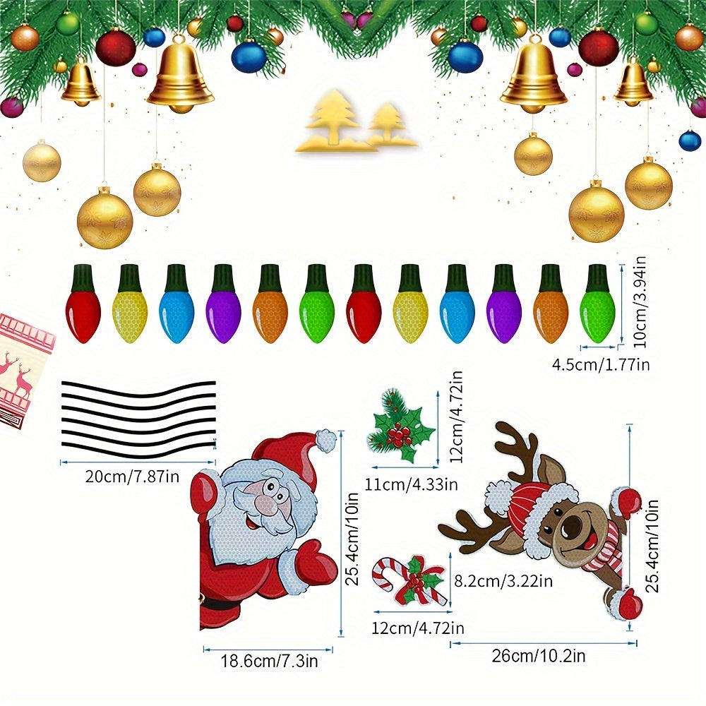 Christmas Magnets Decor Reflective Santa Bulb Car Refrigerator Stickers