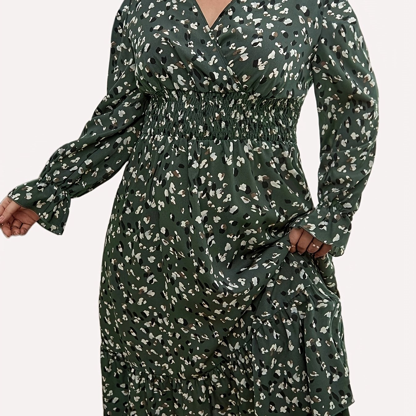  Casual Dress Women's Plus Ditsy Print Lantern Sleeve Dress