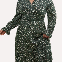  Casual Dress Women's Plus Ditsy Print Lantern Sleeve Dress