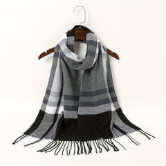 Geometric Plaid Scarf Unisex Warm Sunscreen Scarf Windproof Fringed Shawl