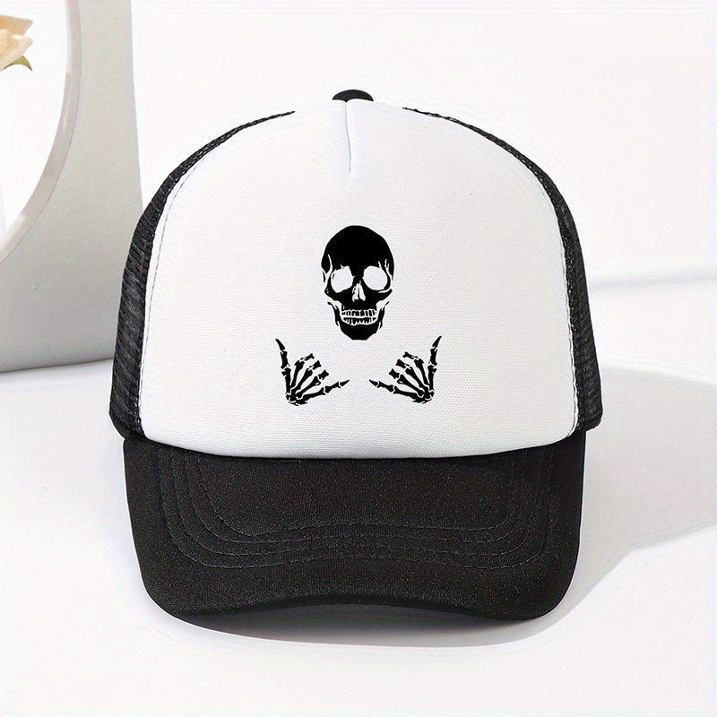 Skull Hands Print Baseball Cap Hip Hop Mesh Trucker Hats
