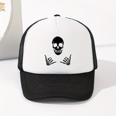 Skull Hands Print Baseball Cap Hip Hop Mesh Trucker Hats