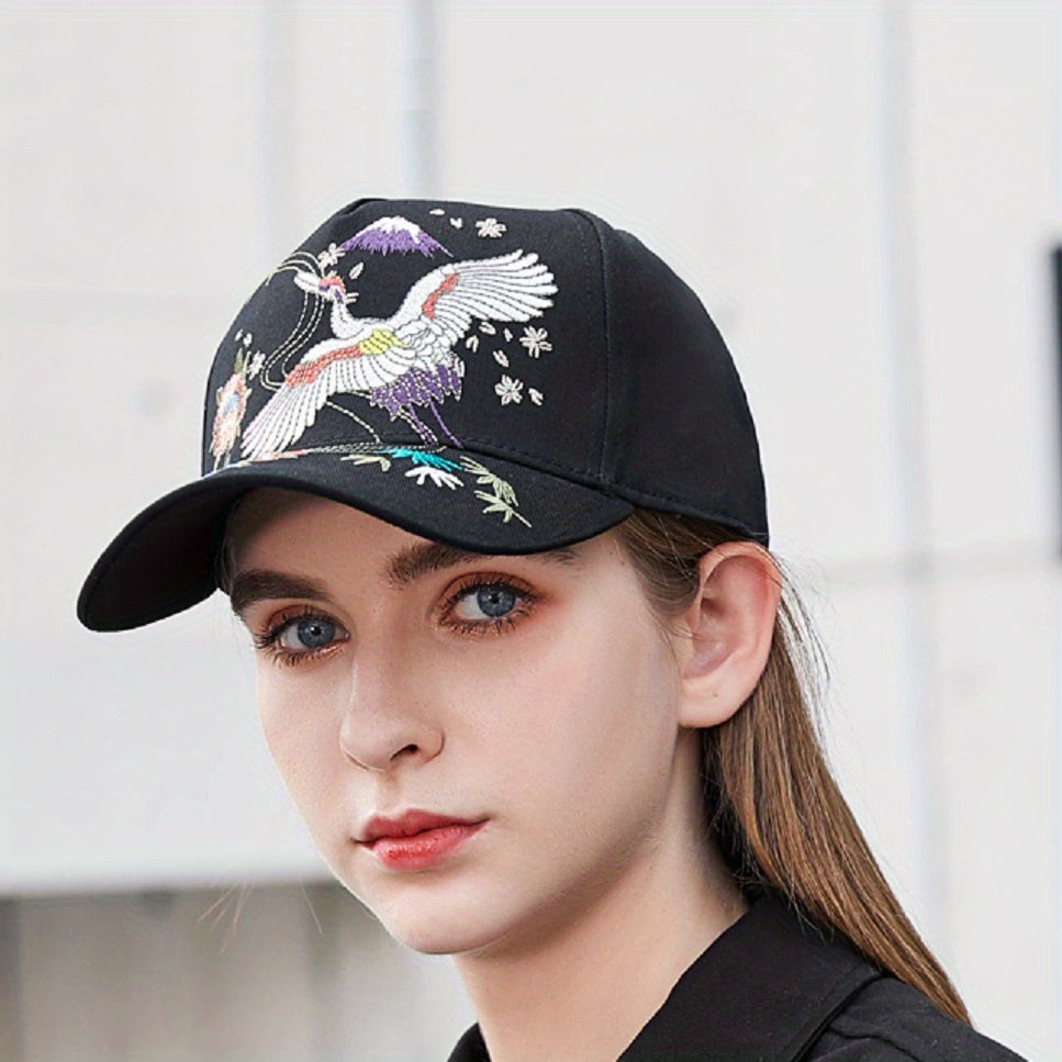 Crane Embroidery Baseball Cap Solid Cotton Dad Hat Sun Hats For Women