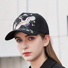 Crane Embroidery Baseball Cap Solid Cotton Dad Hat Sun Hats For Women