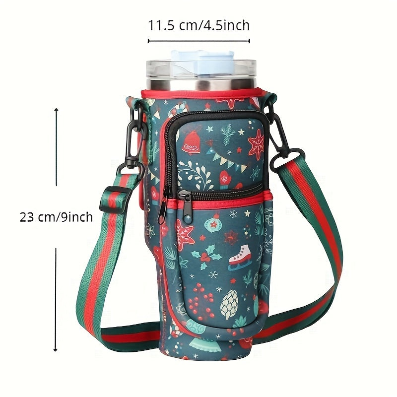 Christmas Neoprene Water Bottle Carrier Bag, 40oz Protective Holder with Strap