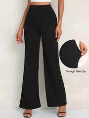  Solid High Rise Flared Leg Trousers