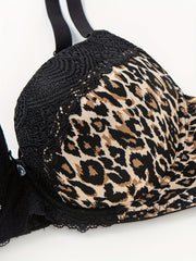  Leopard Print Lace High Stretch Rhinestone Bra