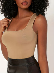 Solid Square Neck Tank Top Sleeveless Bodycon Tank Top