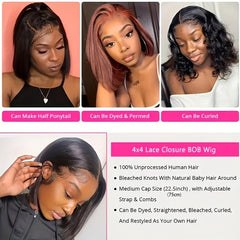 Short Straight Bob Cut 13x4 Lace Front Human Hair Wig