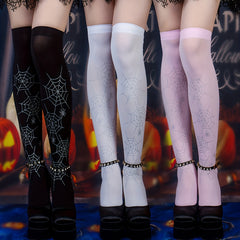Spider Web Print Over The Knee Socks