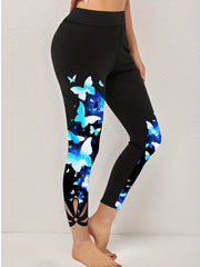  Butterfly Print Floral Cut Out Skinny Leggings