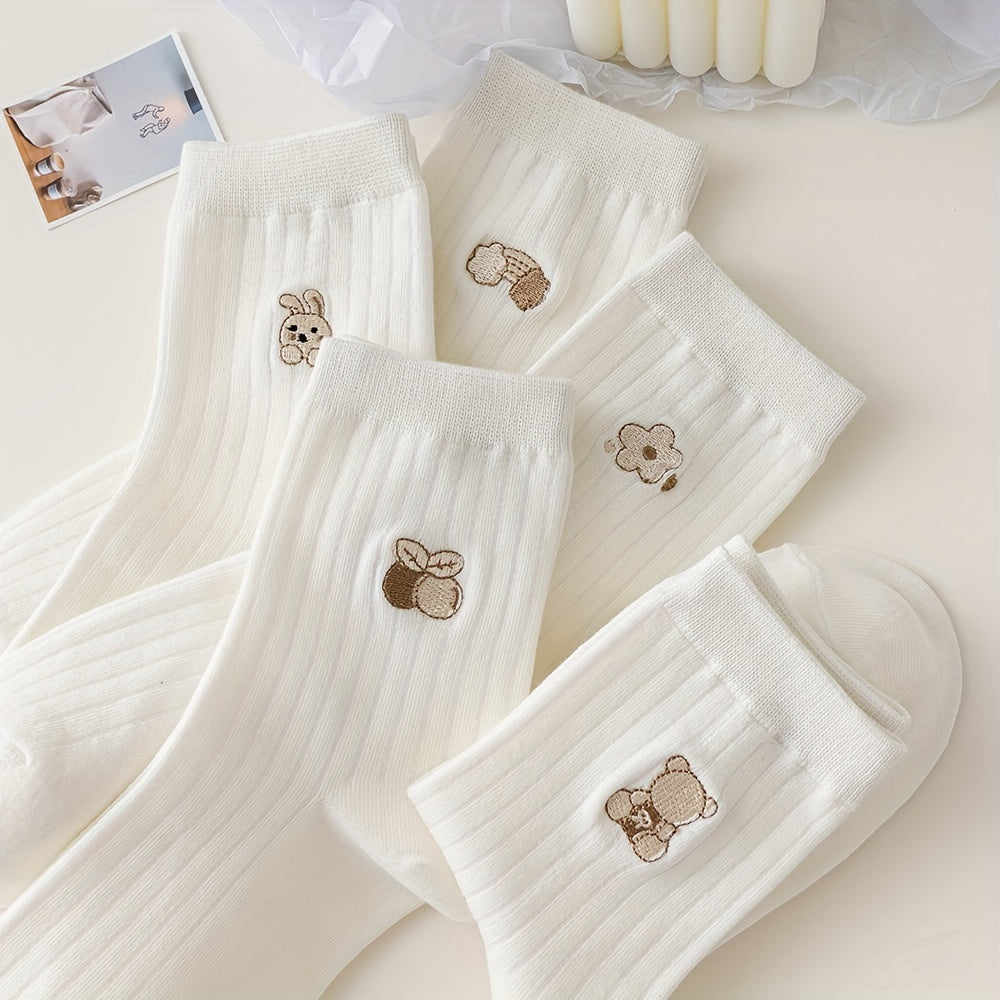 5 Pairs Cartoon Embroidery Socks Women's Stockings