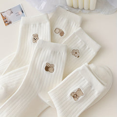 5 Pairs Cartoon Embroidery Socks Women's Stockings