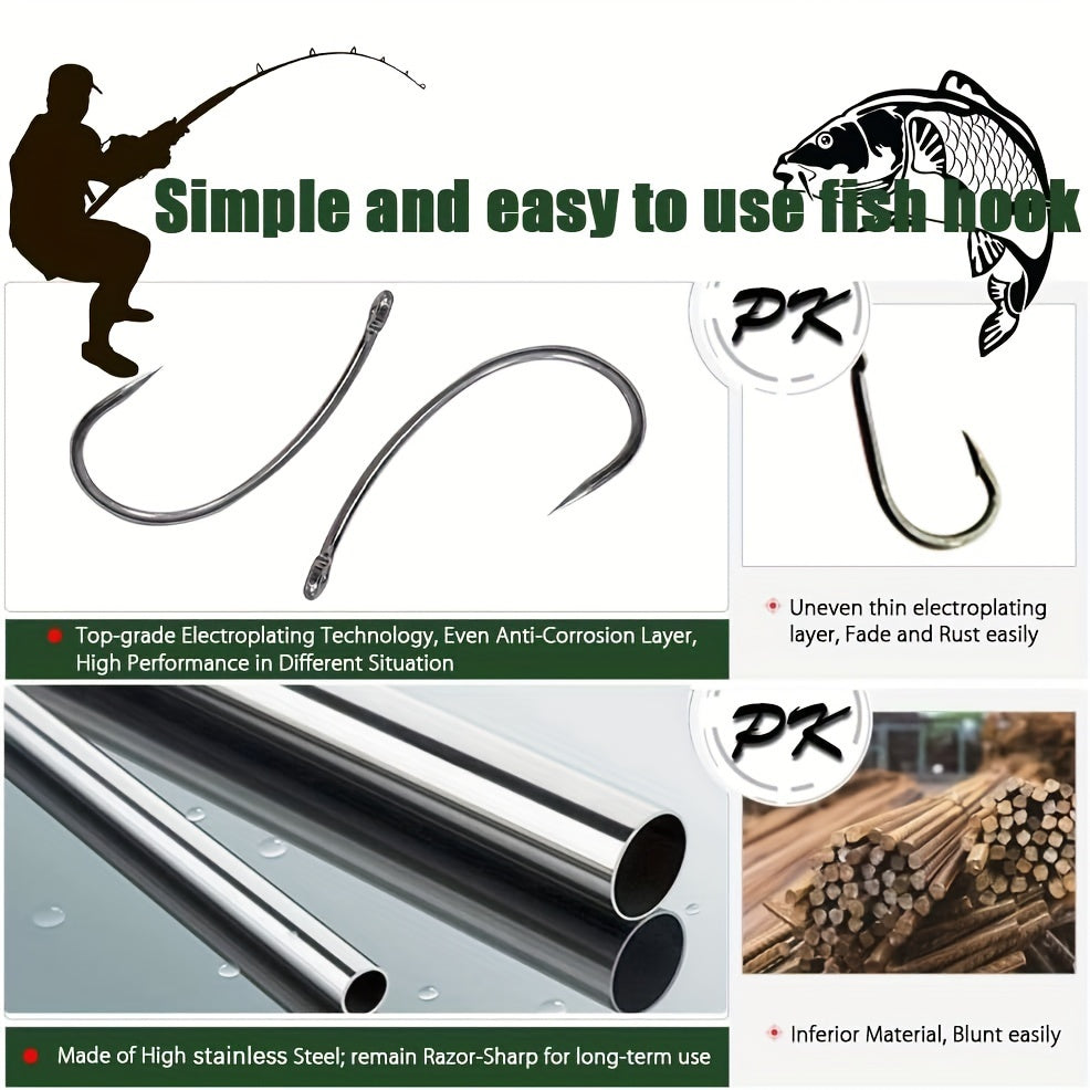 3pcs Stainless Steel Fishing Hooks Carp Rigs with Braided Line