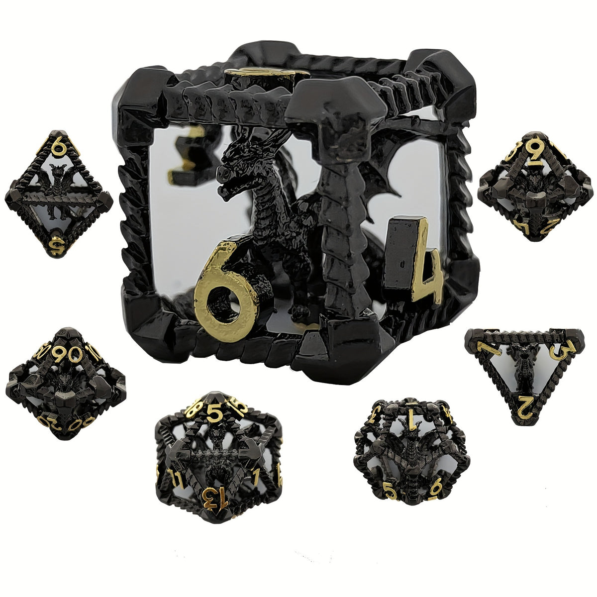 Metal Hollow Dragon Dice Set 7pcs Large Polyhedral Dice