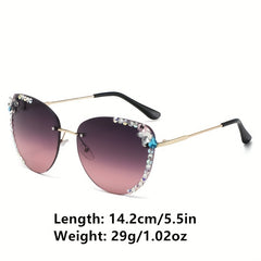Rhinestone Rimless Sunglasses Gradient UV400 Sun Shades