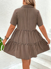  Stripe Print Button Up Casual Shirt Dress
