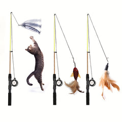 Interactive Cat Feather Teaser Wand with Replacement Heads