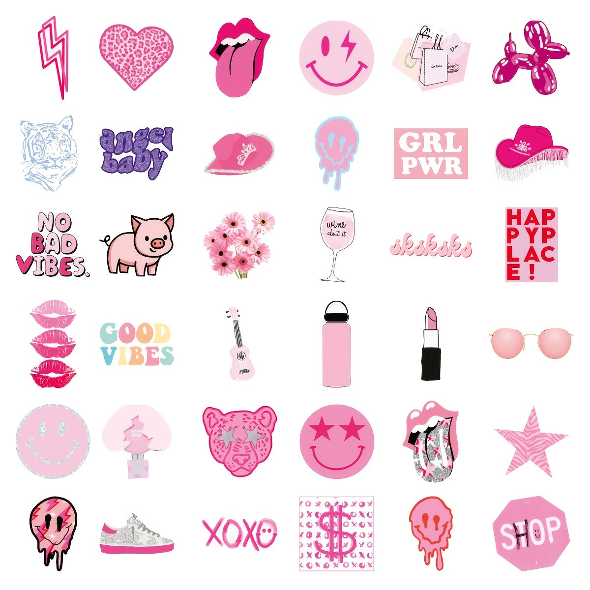 102pcs Preppy Vinyl Sticker Party Supplies Waterproof Stickers Pink Party