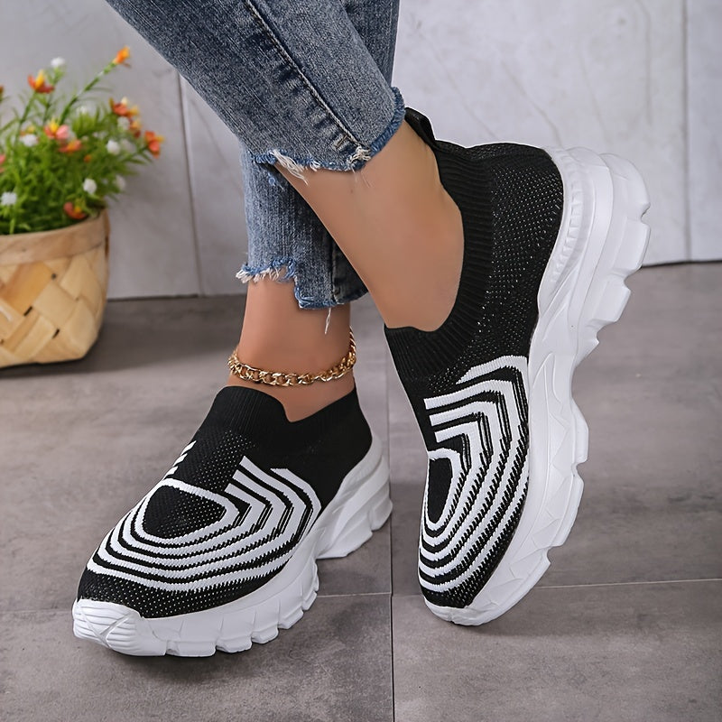 Women's Striped Knit Slip-On Sneakers for Running and Casual Wear